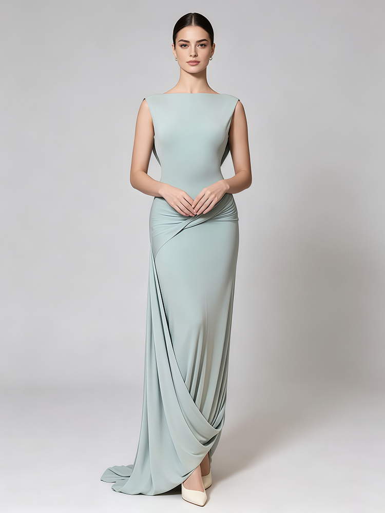 TWOTWINSTYLE Boat Neck Sleeveless Spliced Kink Slimming Chic Maxi Dress