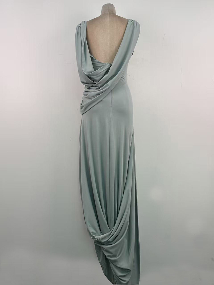 TWOTWINSTYLE Boat Neck Sleeveless Spliced Kink Slimming Chic Maxi Dress