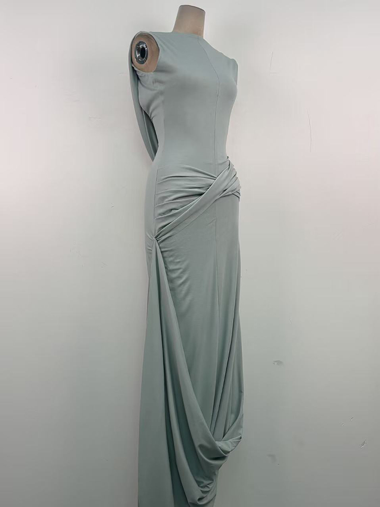 TWOTWINSTYLE Boat Neck Sleeveless Spliced Kink Slimming Chic Maxi Dress