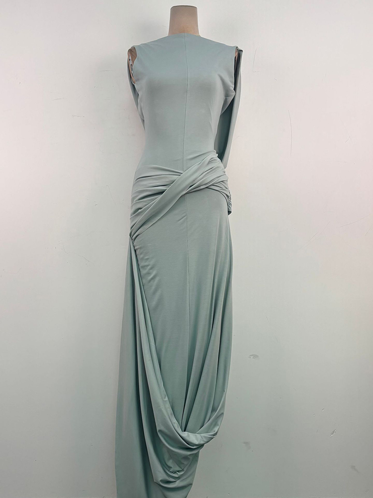 TWOTWINSTYLE Boat Neck Sleeveless Spliced Kink Slimming Chic Maxi Dress