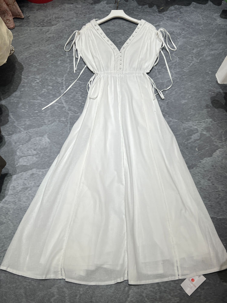 TWOTWINSTYLE Solid V Neck Sleeveles Spliced Lace Up Elegant Dress