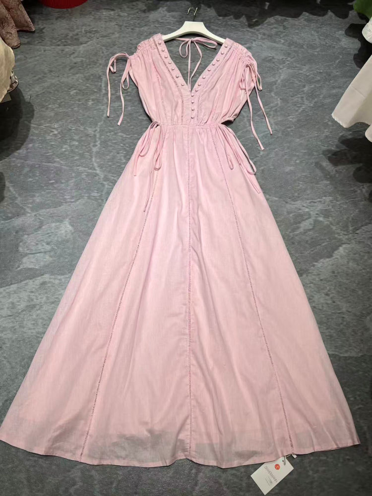 TWOTWINSTYLE Solid V Neck Sleeveles Spliced Lace Up Elegant Dress