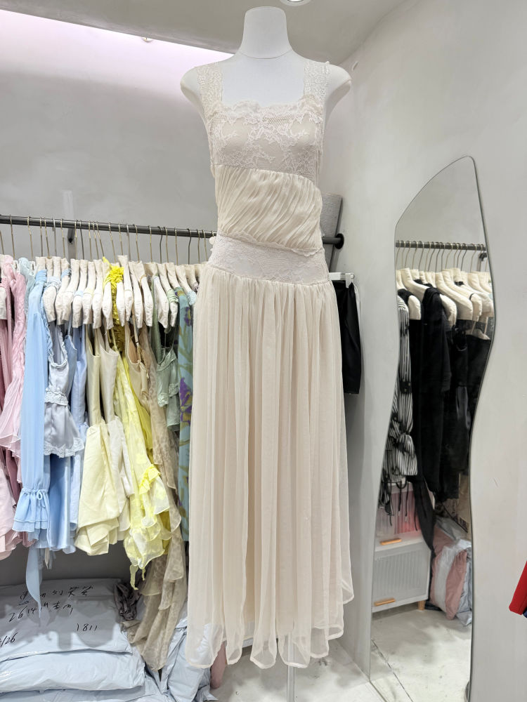 TWOTWINSTYLE Spliced Lace Mesh High Waist Designer Camisole Dress