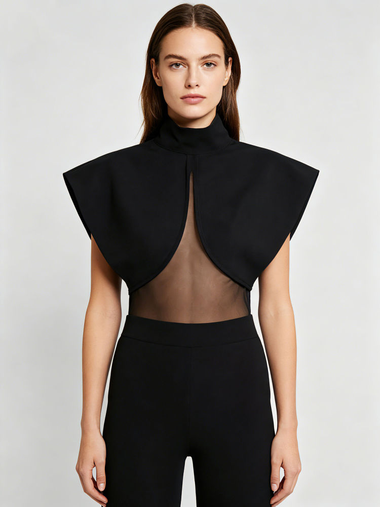 TWOTWINSTYLE Stand Collar Sleeveles Patchwork Mesh Sexy Jumpsuit