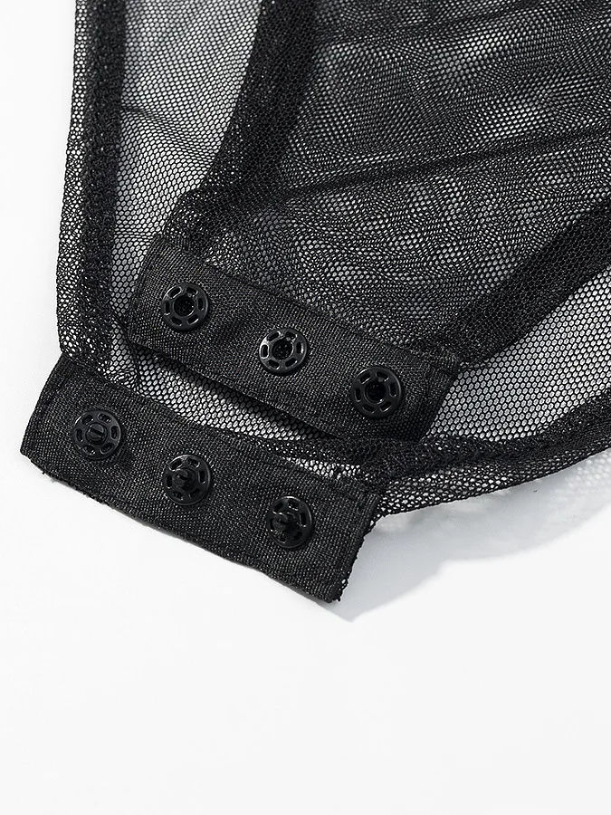 TWOTWINSTYLE Stand Collar Sleeveles Patchwork Mesh Sexy Jumpsuit