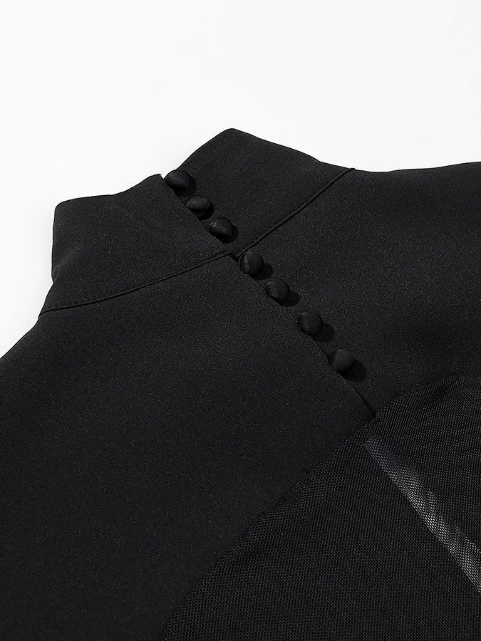 TWOTWINSTYLE Stand Collar Sleeveles Patchwork Mesh Sexy Jumpsuit