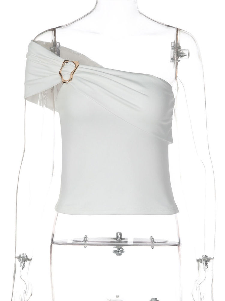 TWOTWINSTYLE Off Shoulder Spliced Decoration Chic Crop Top