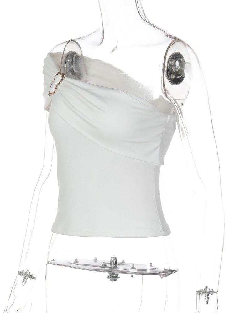 TWOTWINSTYLE Off Shoulder Spliced Decoration Chic Crop Top