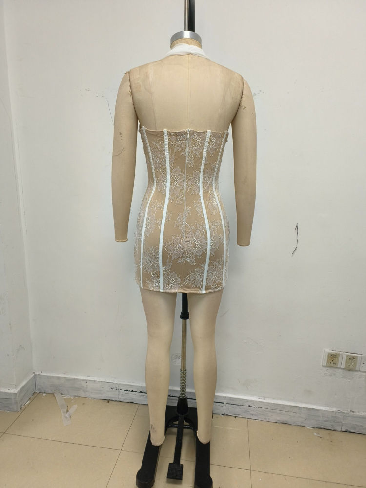 TWOTWINSTYLE Off Shoulder Tunic Spliced Lace Sexy Mini Dress