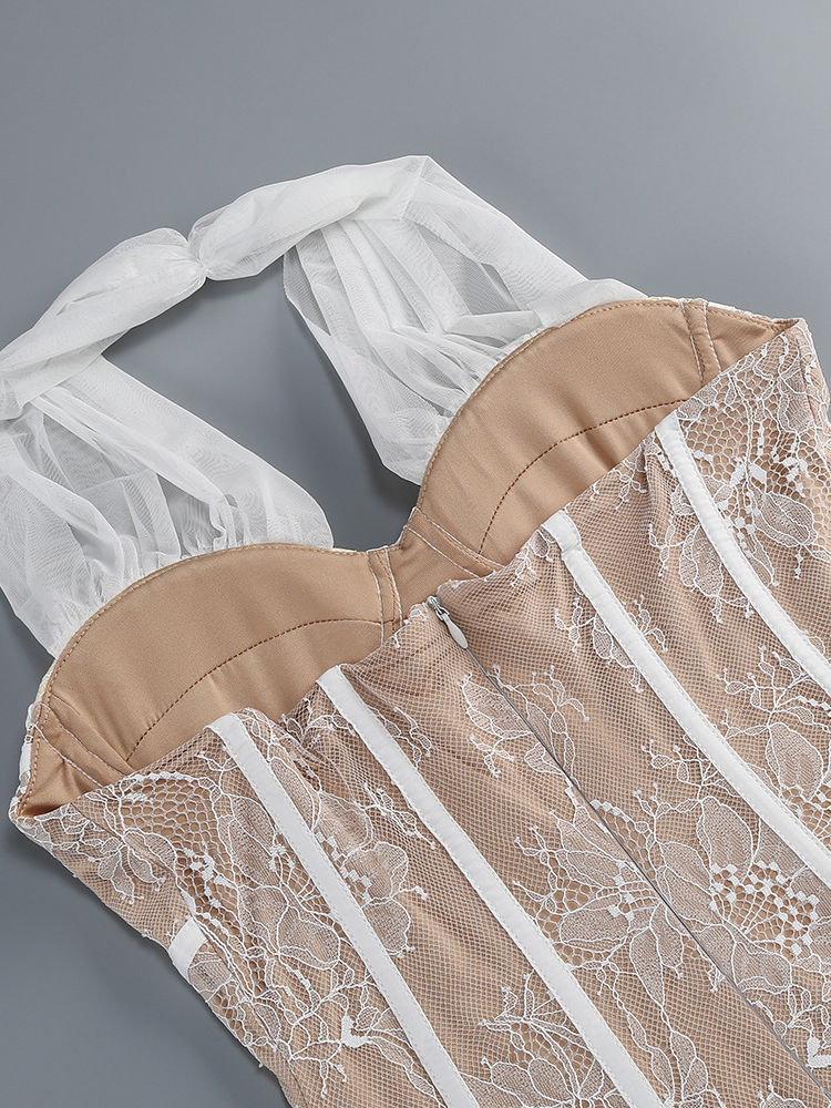 TWOTWINSTYLE Off Shoulder Tunic Spliced Lace Sexy Mini Dress