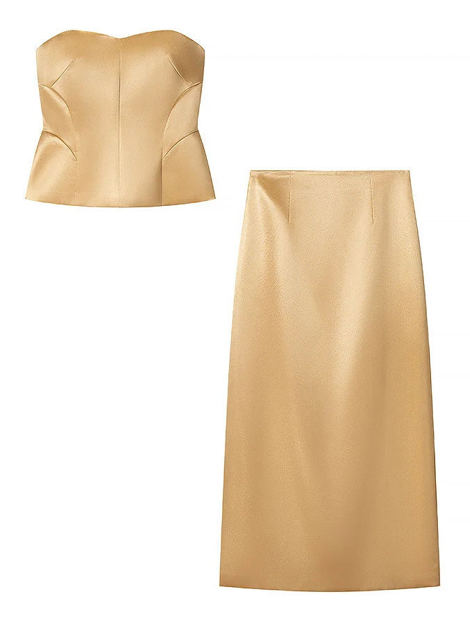 TWOTWINSTYLE Off Shoulder Tunic Vest Solid High Waist Skirt Elegant Set