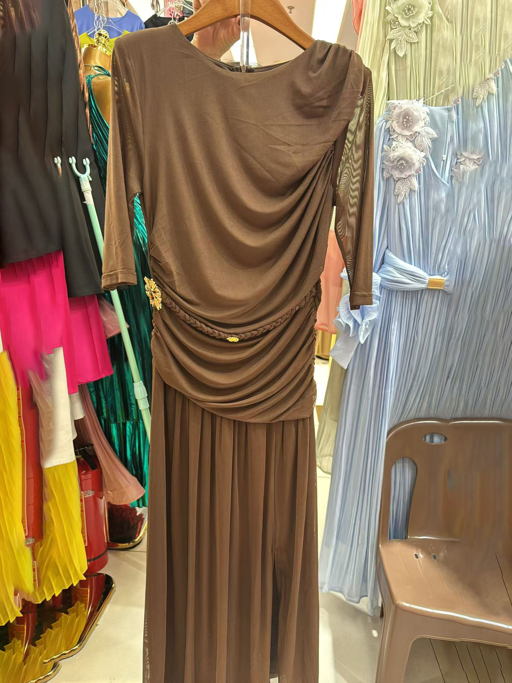 TWOTWINSTYLE Round Neck Half Sleeve Patchwork Belt Fashion Dress