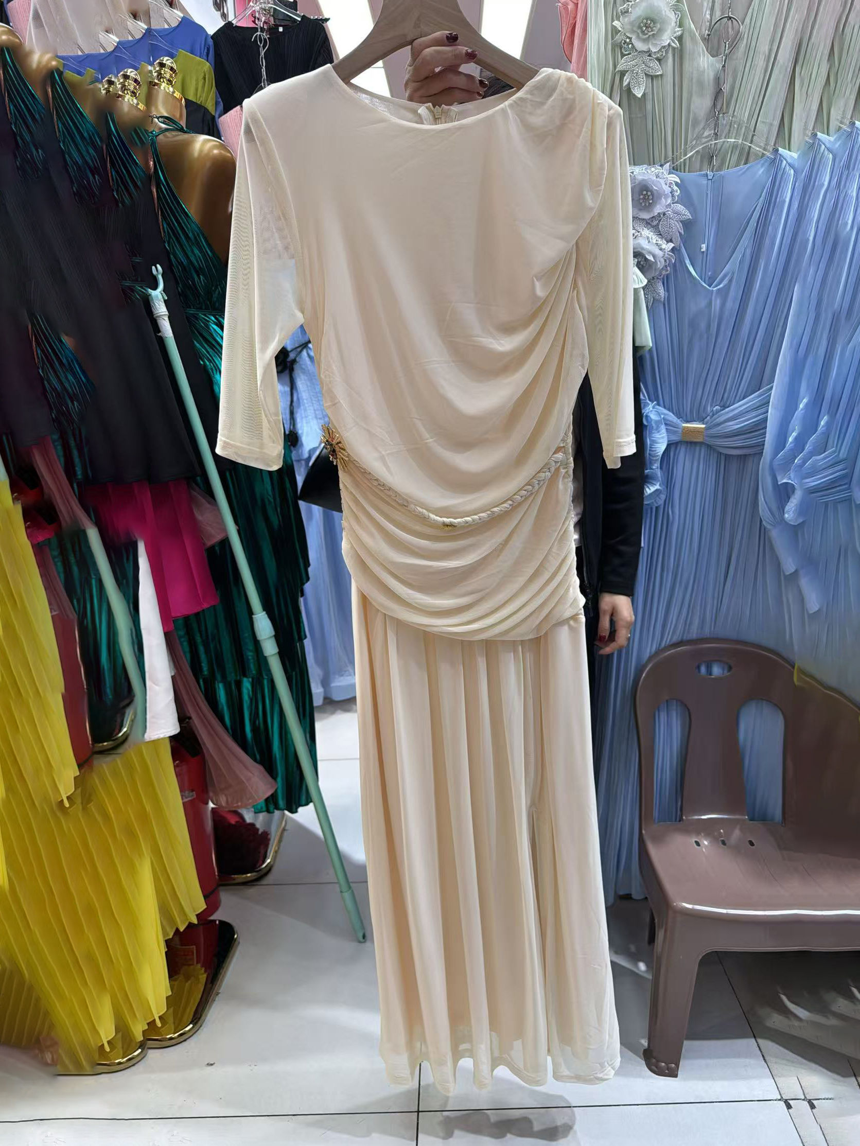 TWOTWINSTYLE Round Neck Half Sleeve Patchwork Belt Fashion Dress