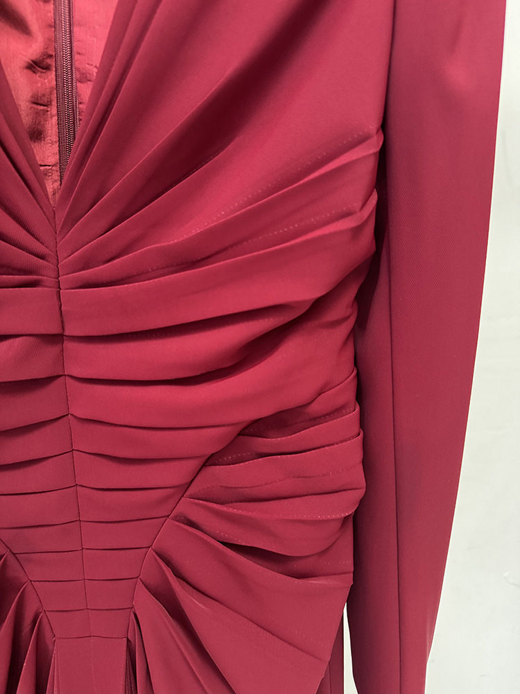 TWOTWINSTYLE Solid Deep V Neck Ruched Designer Dress