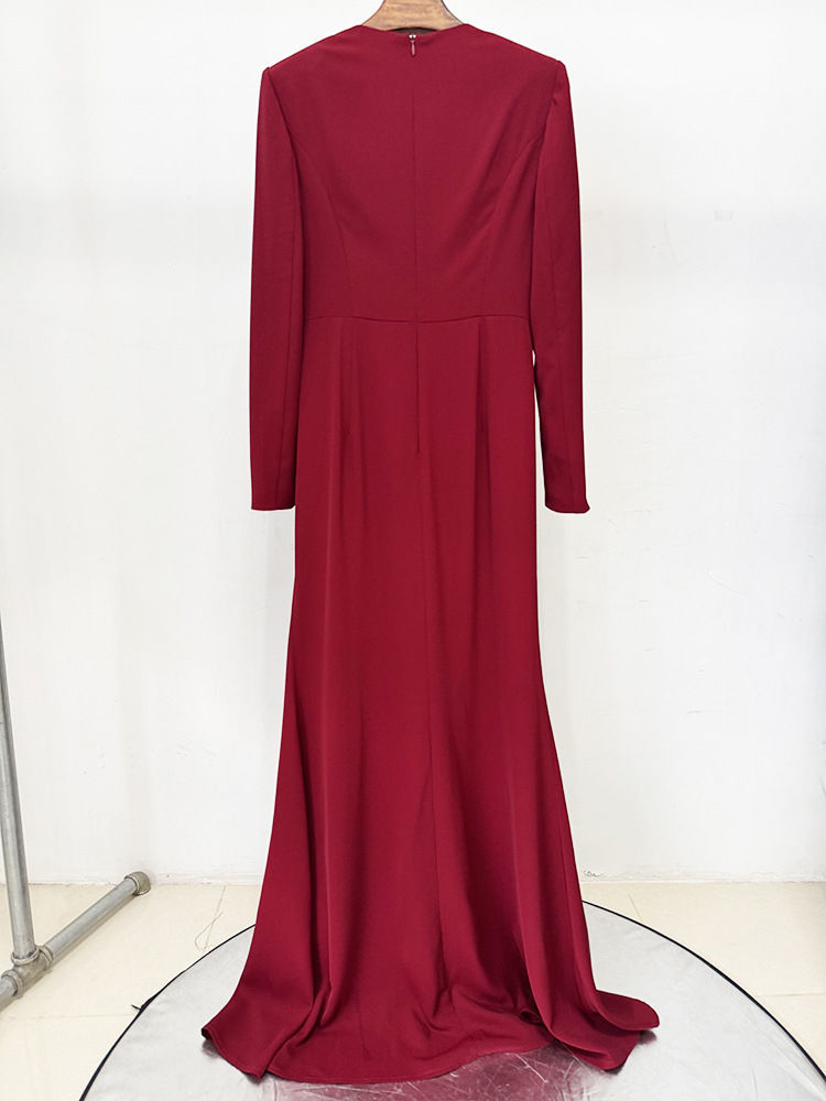 TWOTWINSTYLE Solid Deep V Neck Ruched Designer Dress