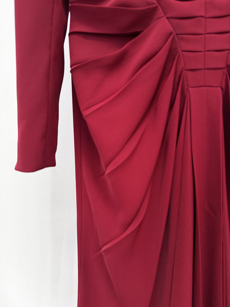 TWOTWINSTYLE Solid Deep V Neck Ruched Designer Dress