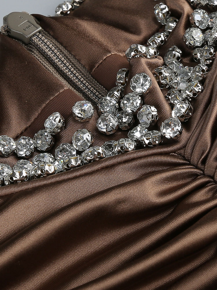 TWOTWINSTYLE Spliced Diamond Ruched High Waist Vintage Dress