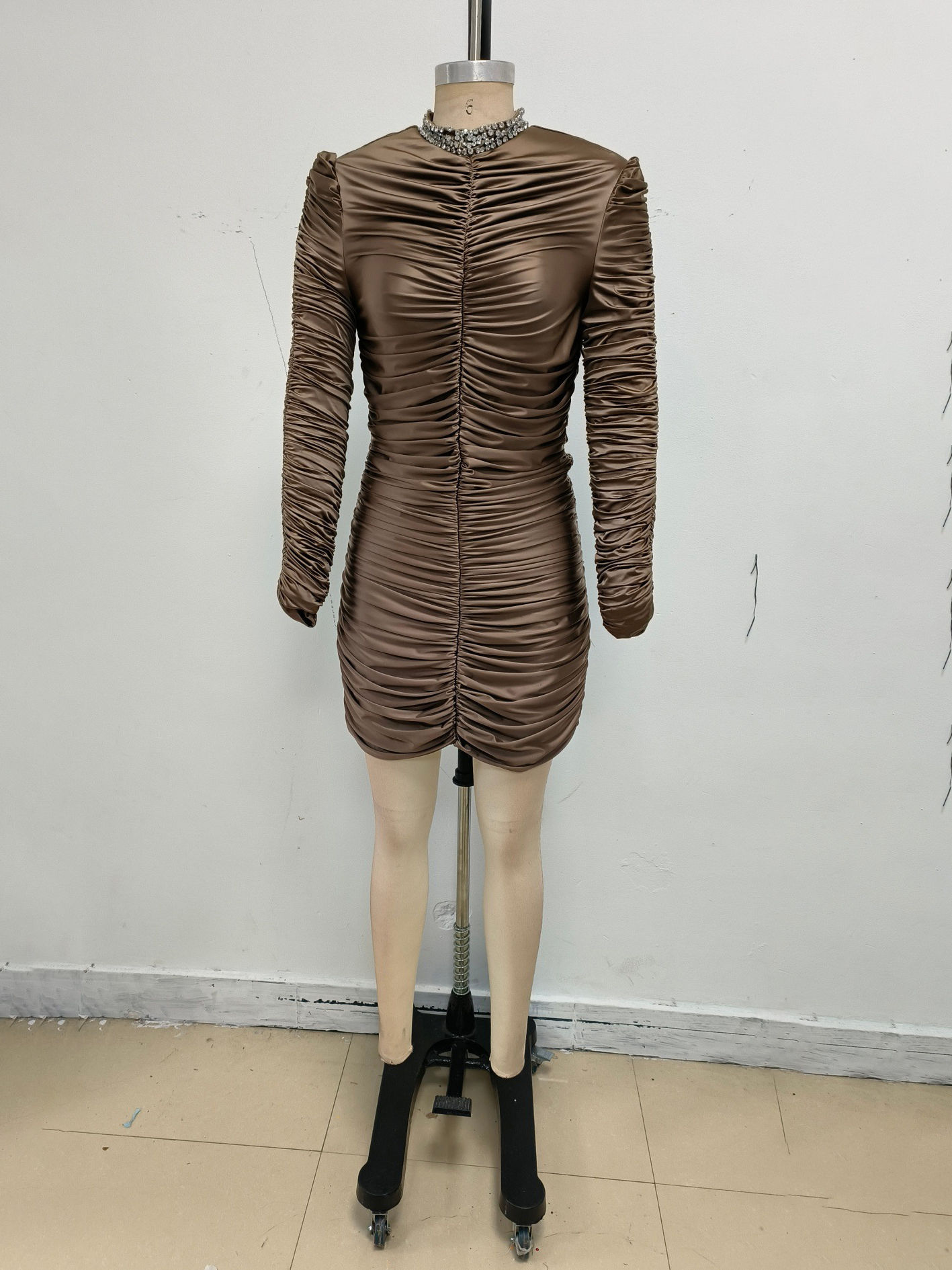 TWOTWINSTYLE Spliced Diamond Ruched High Waist Vintage Dress