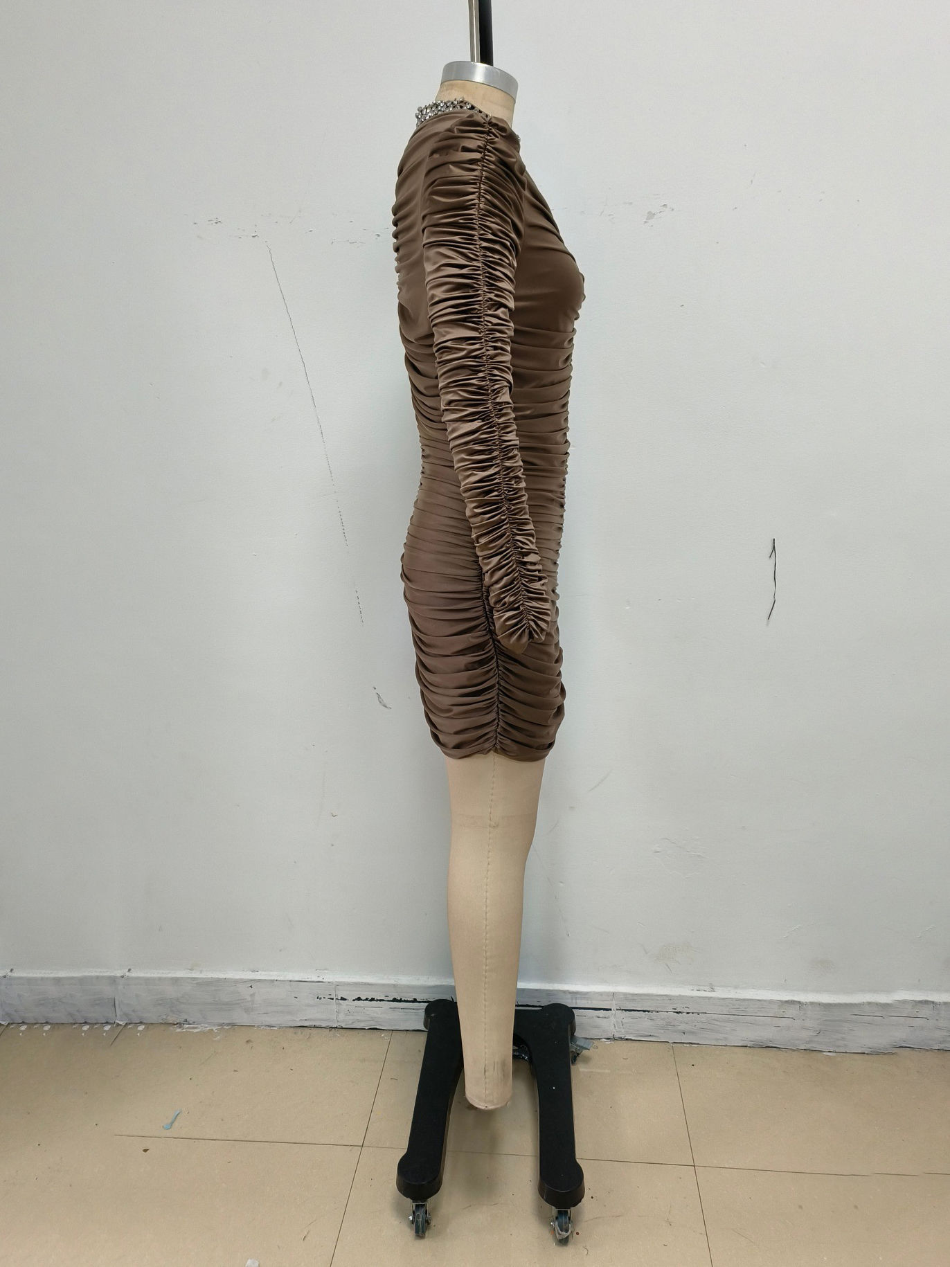 TWOTWINSTYLE Spliced Diamond Ruched High Waist Vintage Dress