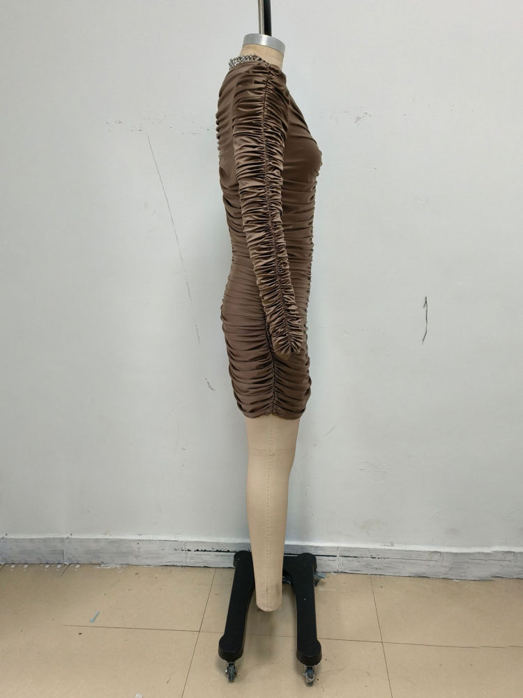 TWOTWINSTYLE Spliced Diamond Ruched High Waist Vintage Dress