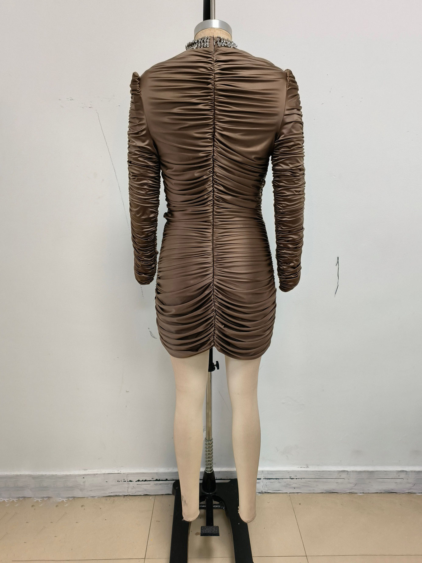 TWOTWINSTYLE Spliced Diamond Ruched High Waist Vintage Dress