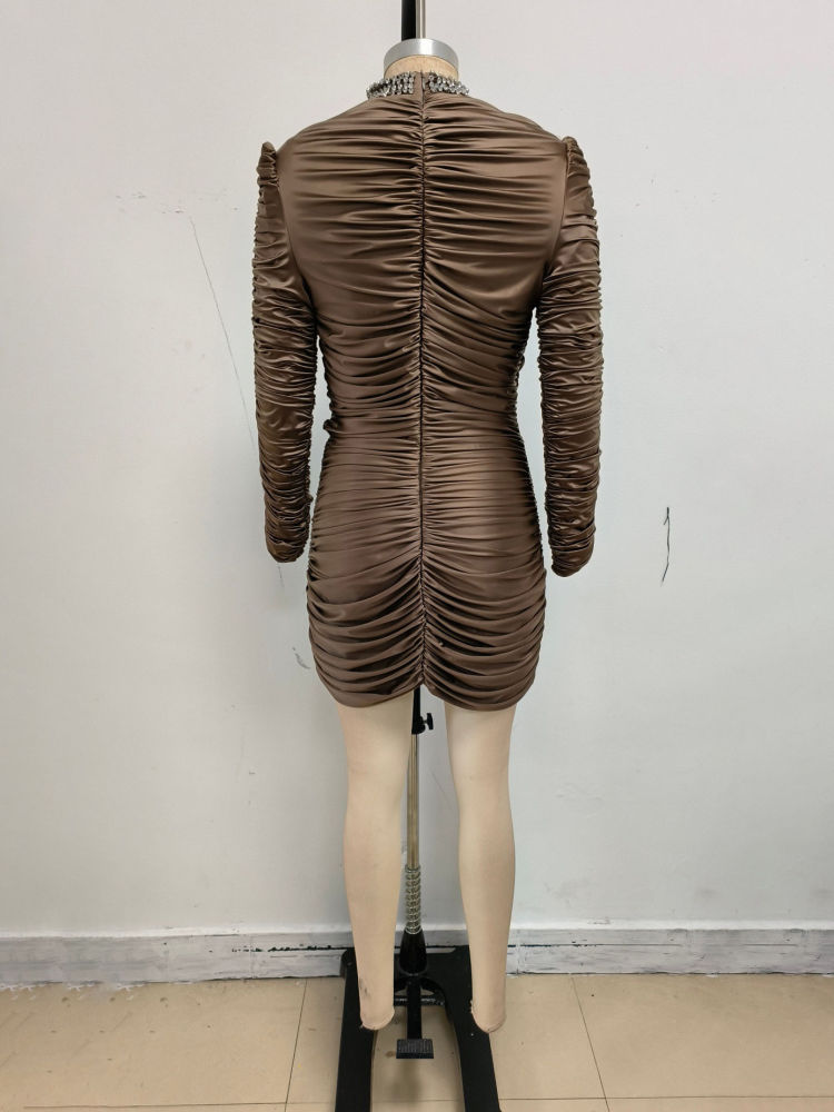 TWOTWINSTYLE Spliced Diamond Ruched High Waist Vintage Dress