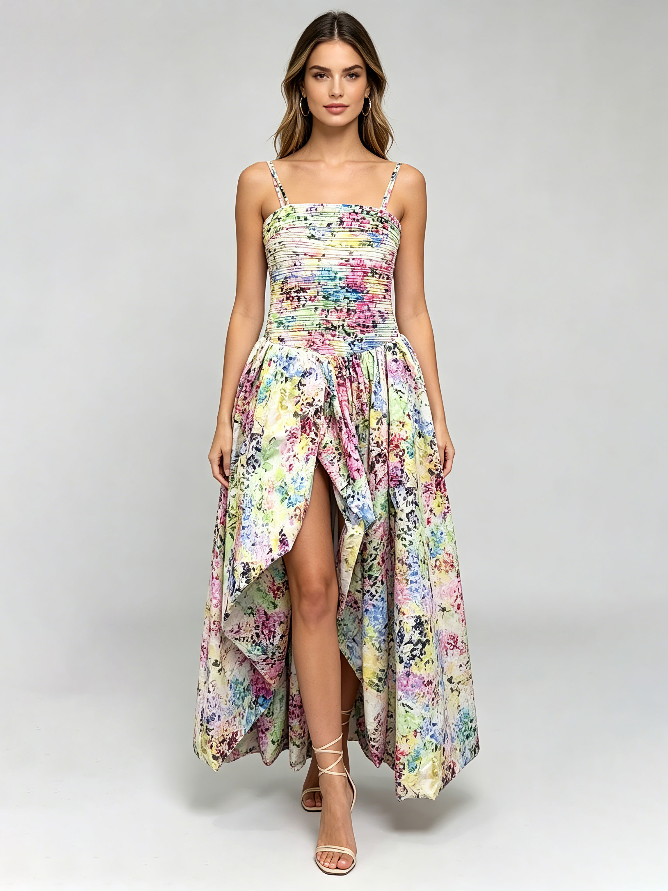 TWOTWINSTYLE Hit Color Side Split Pleated Fashion Dress