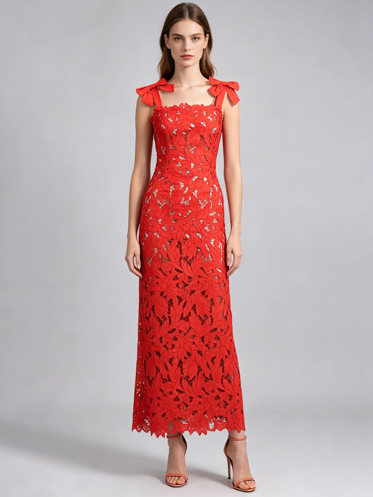 TWOTWINSTYLE Patchwork Bowknot Hollow Out Fashion Dress