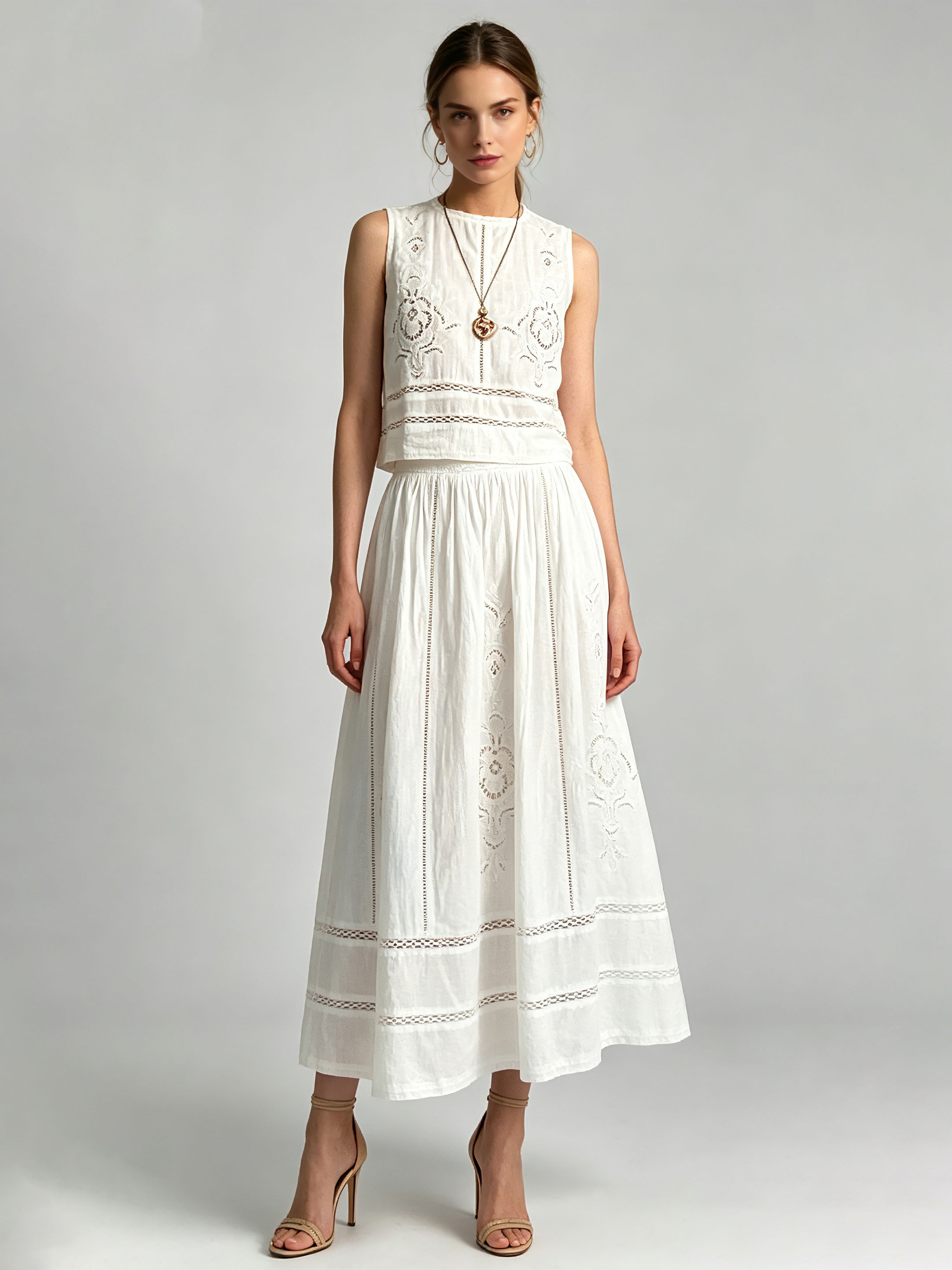 TWOTWINSTYLE Round Neck Sleeveles Top High Waist Skirt Vintage Dress