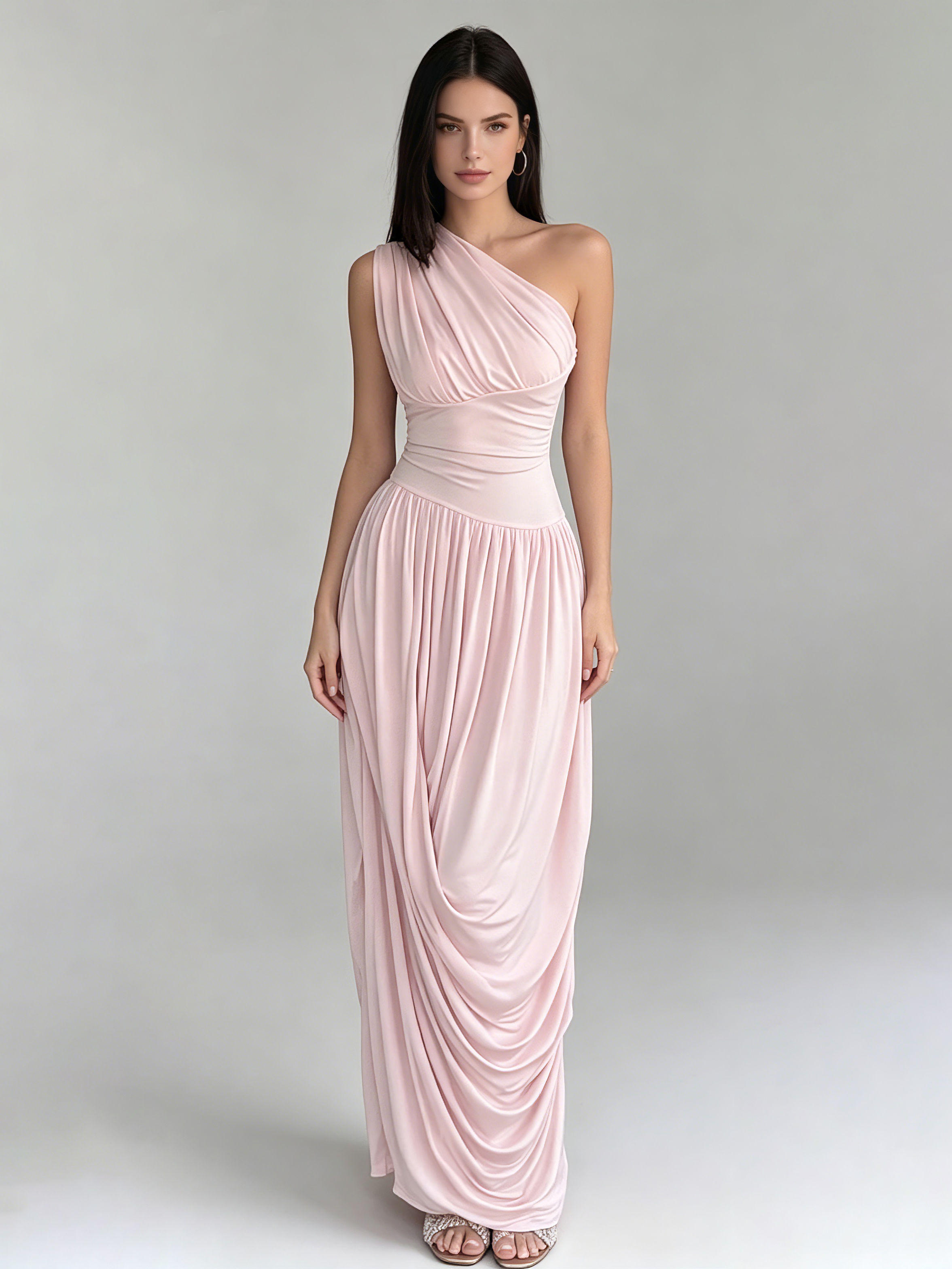 TWOTWINSTYLE Solid Off One Shoulder Pleated Elegant Dress