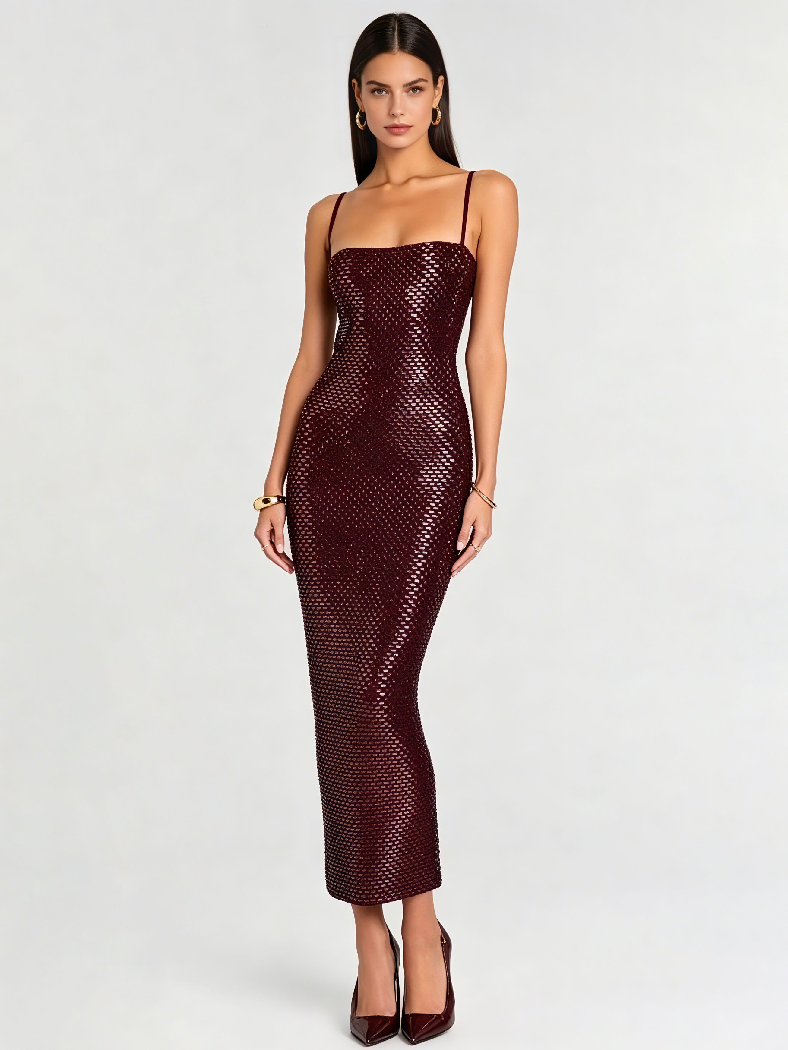 TWOTWINSTYLE Solid Patchwork Diamond High Waist Vintage Dress