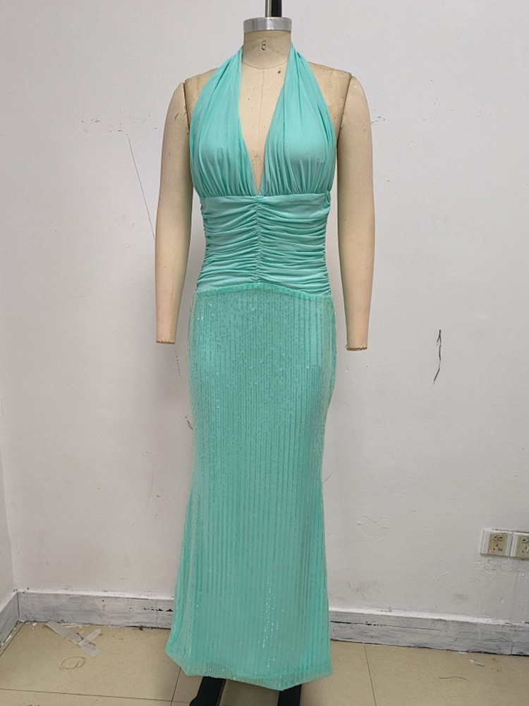 TWOTWINSTYLE Off Shoulder Ruched Patchwork Sequins Sexy Dress
