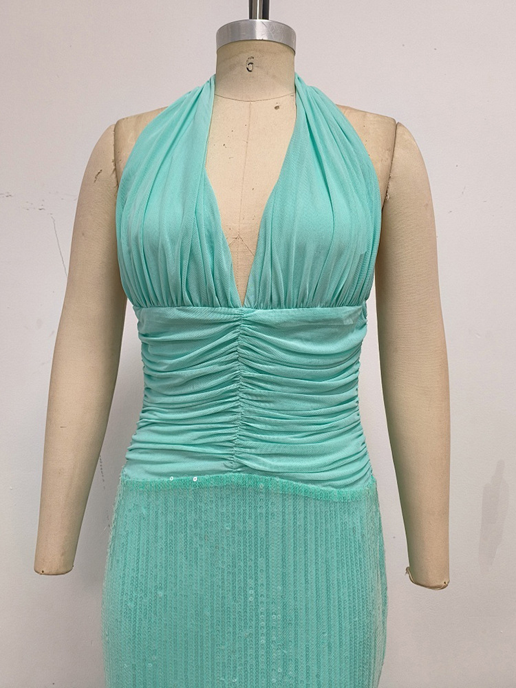 TWOTWINSTYLE Off Shoulder Ruched Patchwork Sequins Sexy Dress
