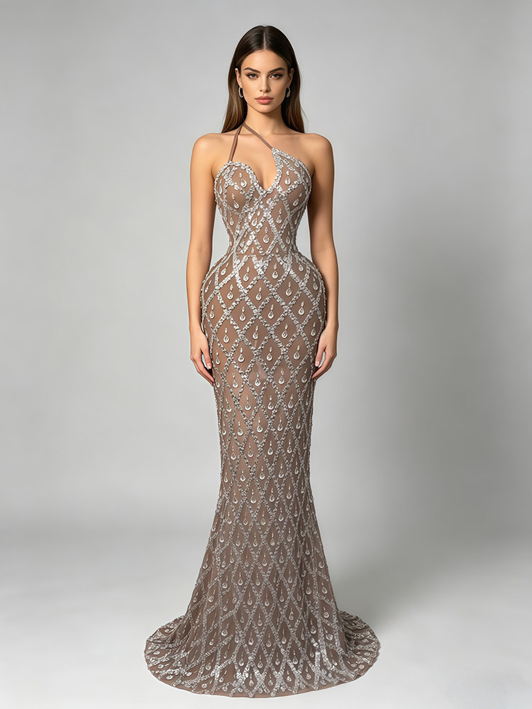 TWOTWINSTYLE Irregular Off Shoulder Diamond Inlaid Slimming Elegant Dress