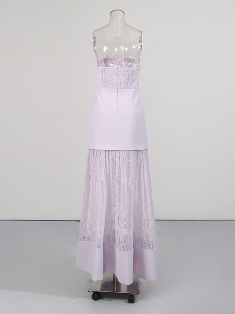 TWOTWINSTYLE Off Shoulder Spliced Lace Tunic Elegant Dress
