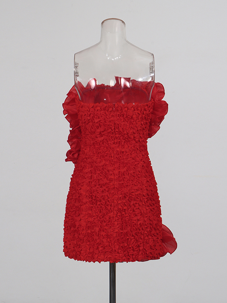 TWOTWINSTYLE Patchwork 3D Flower High Waist Chic Mini Dress