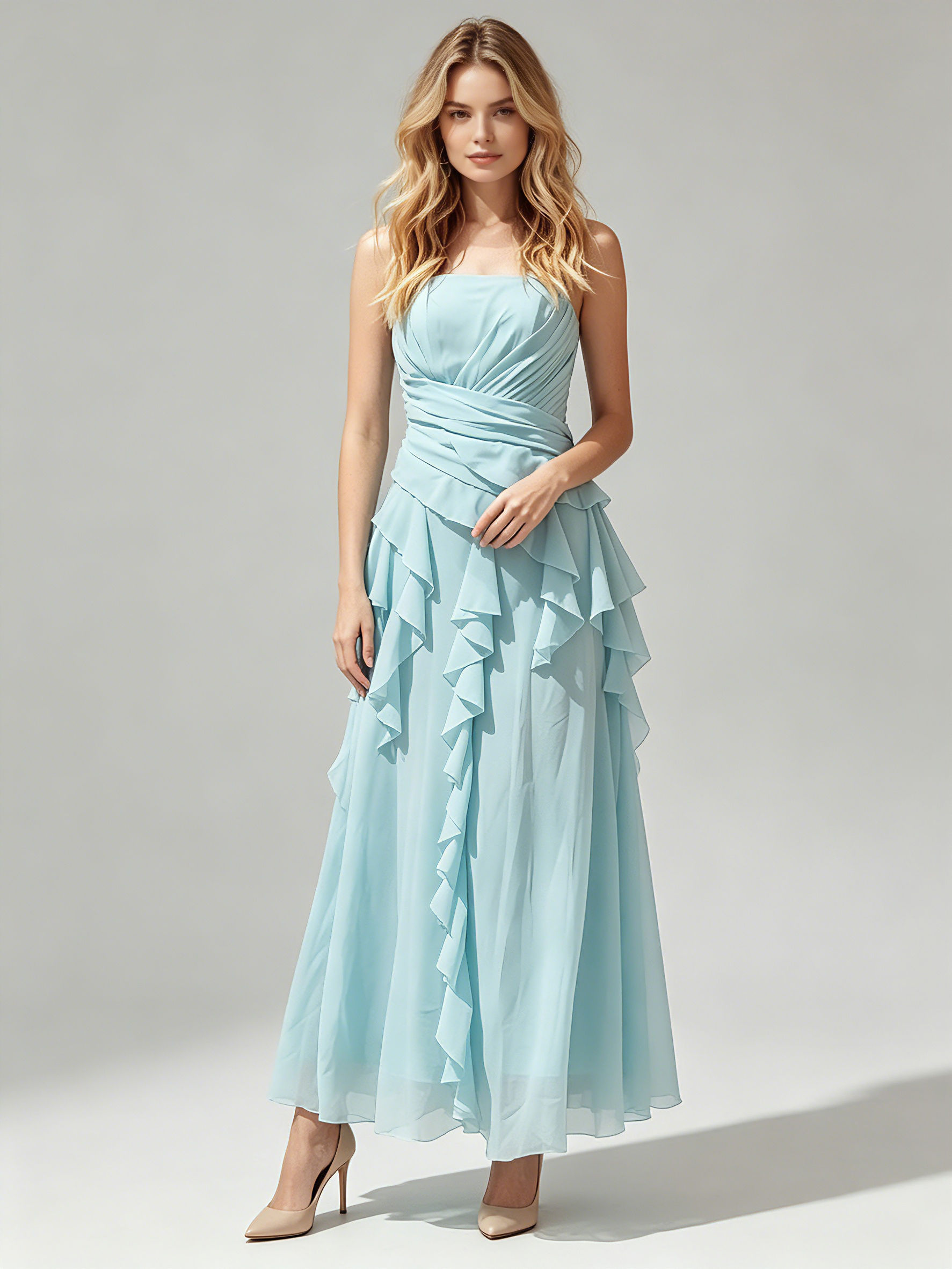 TWOTWINSTYLE Off Shoulder Patchwork Ruffles Designer Dress