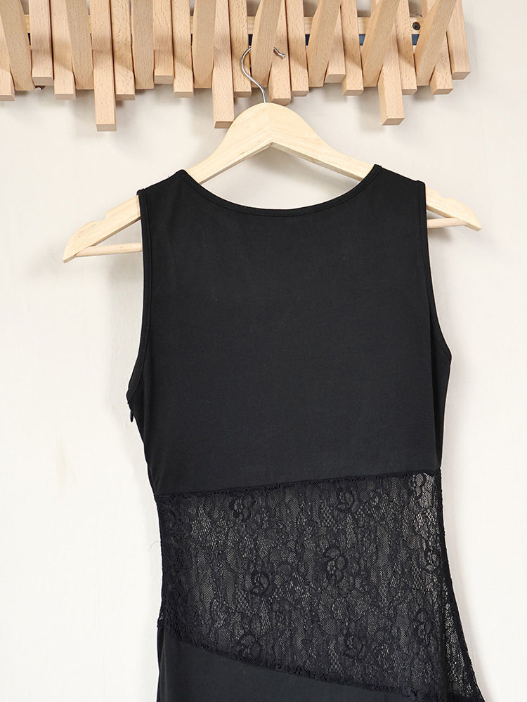 TWOTWINSTYLE Sleeveles Spliced Lace Side Split Vintage Dress