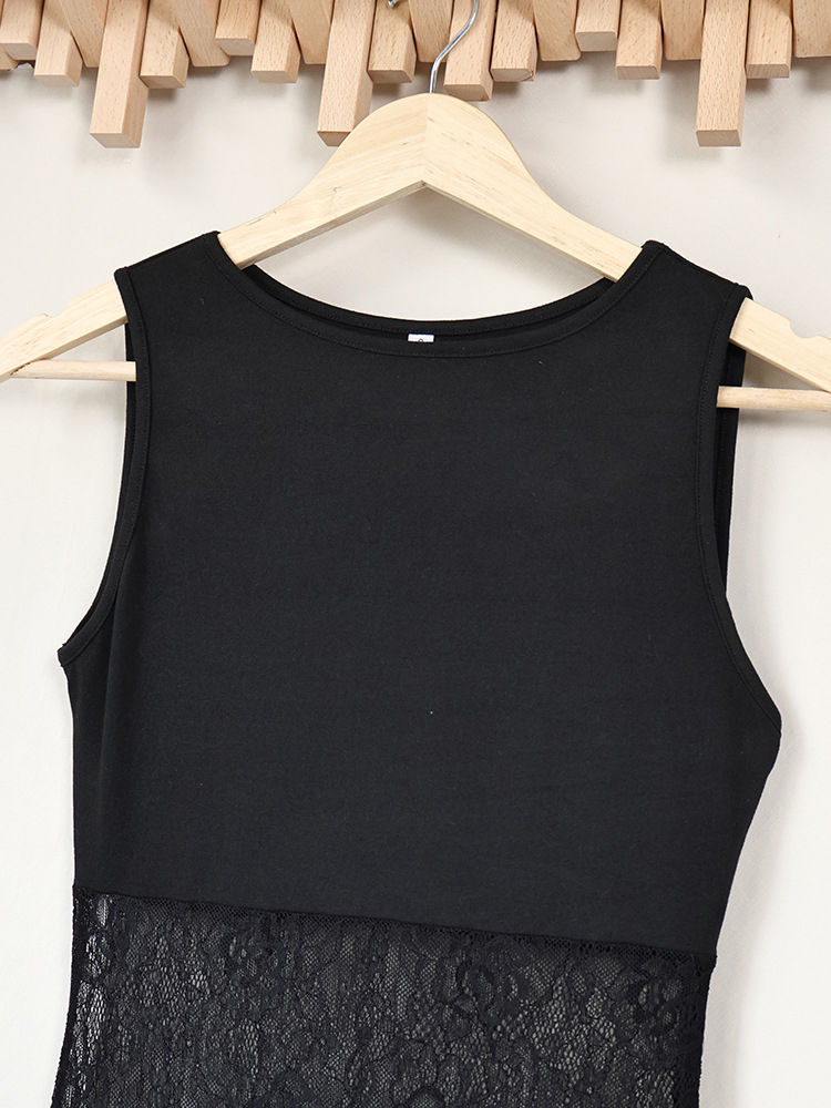 TWOTWINSTYLE Sleeveles Spliced Lace Side Split Vintage Dress