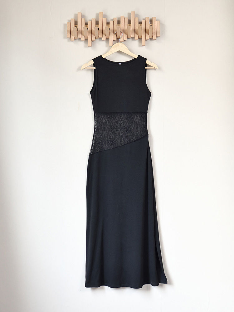 TWOTWINSTYLE Sleeveles Spliced Lace Side Split Vintage Dress
