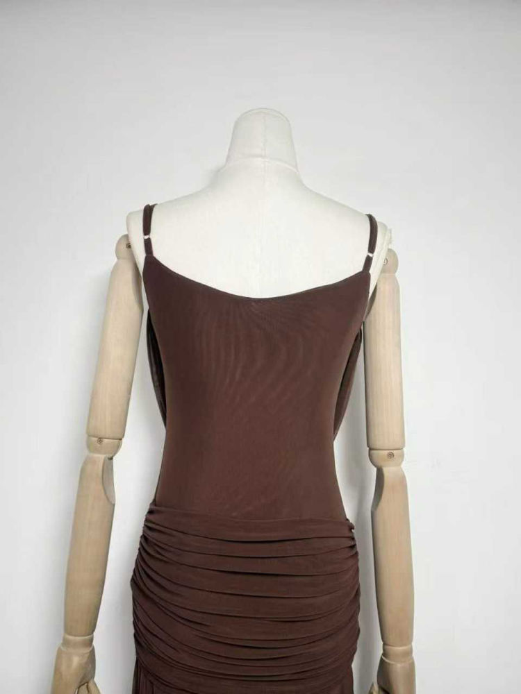 TWOTWINSTYLE Spliced Metal Mesh Ruched Fashion Dress