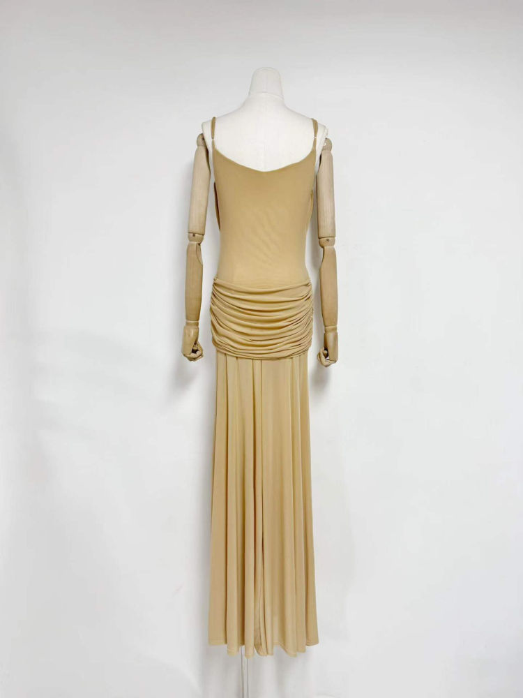 TWOTWINSTYLE Spliced Metal Mesh Ruched Fashion Dress