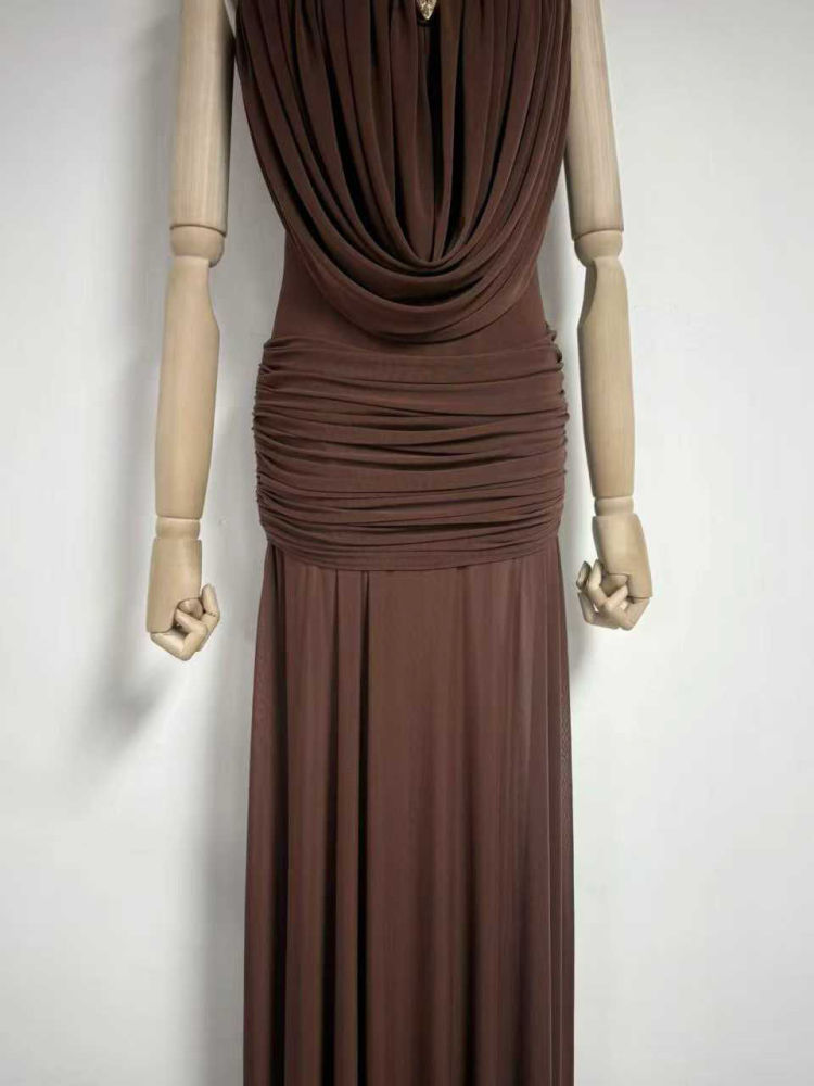 TWOTWINSTYLE Spliced Metal Mesh Ruched Fashion Dress