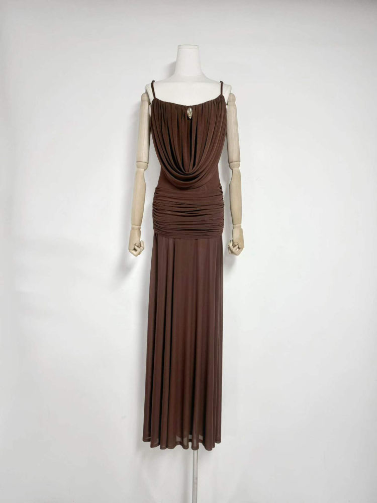 TWOTWINSTYLE Spliced Metal Mesh Ruched Fashion Dress