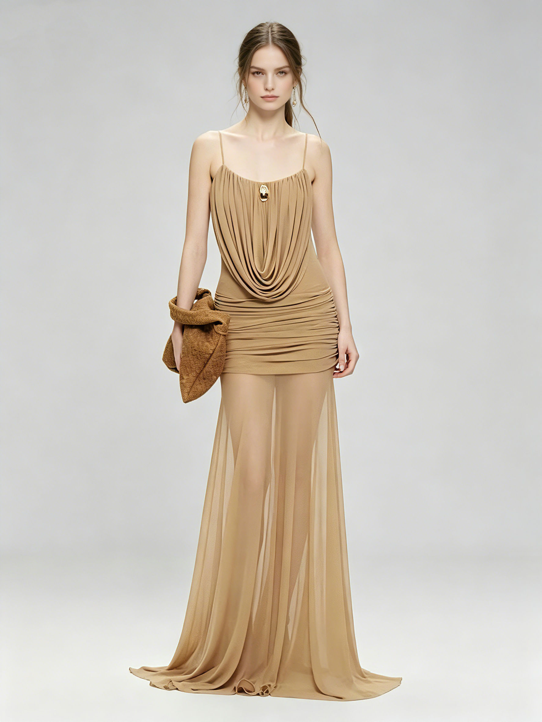 TWOTWINSTYLE Spliced Metal Mesh Ruched Fashion Dress