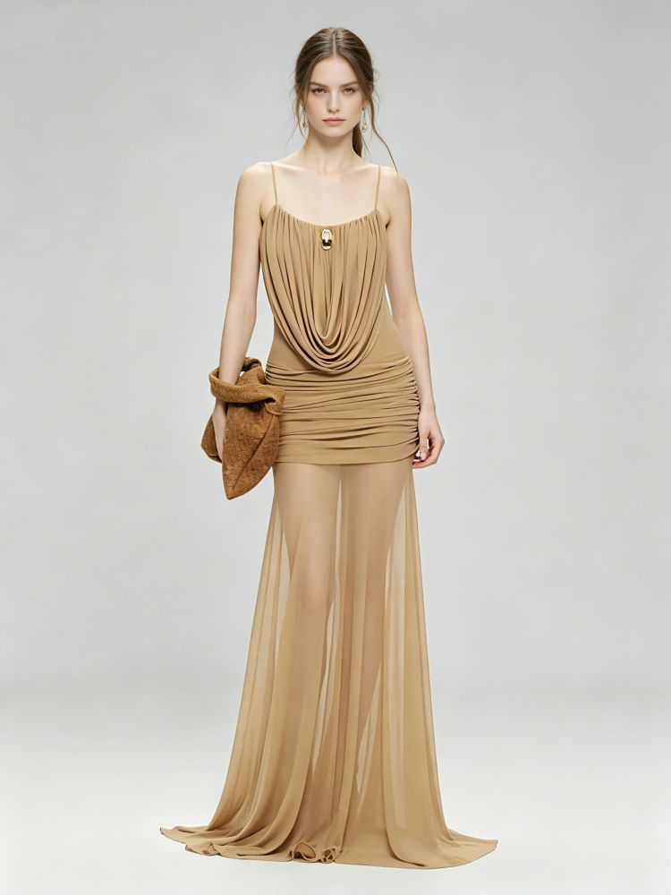 TWOTWINSTYLE Spliced Metal Mesh Ruched Fashion Dress
