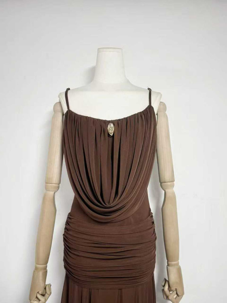 TWOTWINSTYLE Spliced Metal Mesh Ruched Fashion Dress