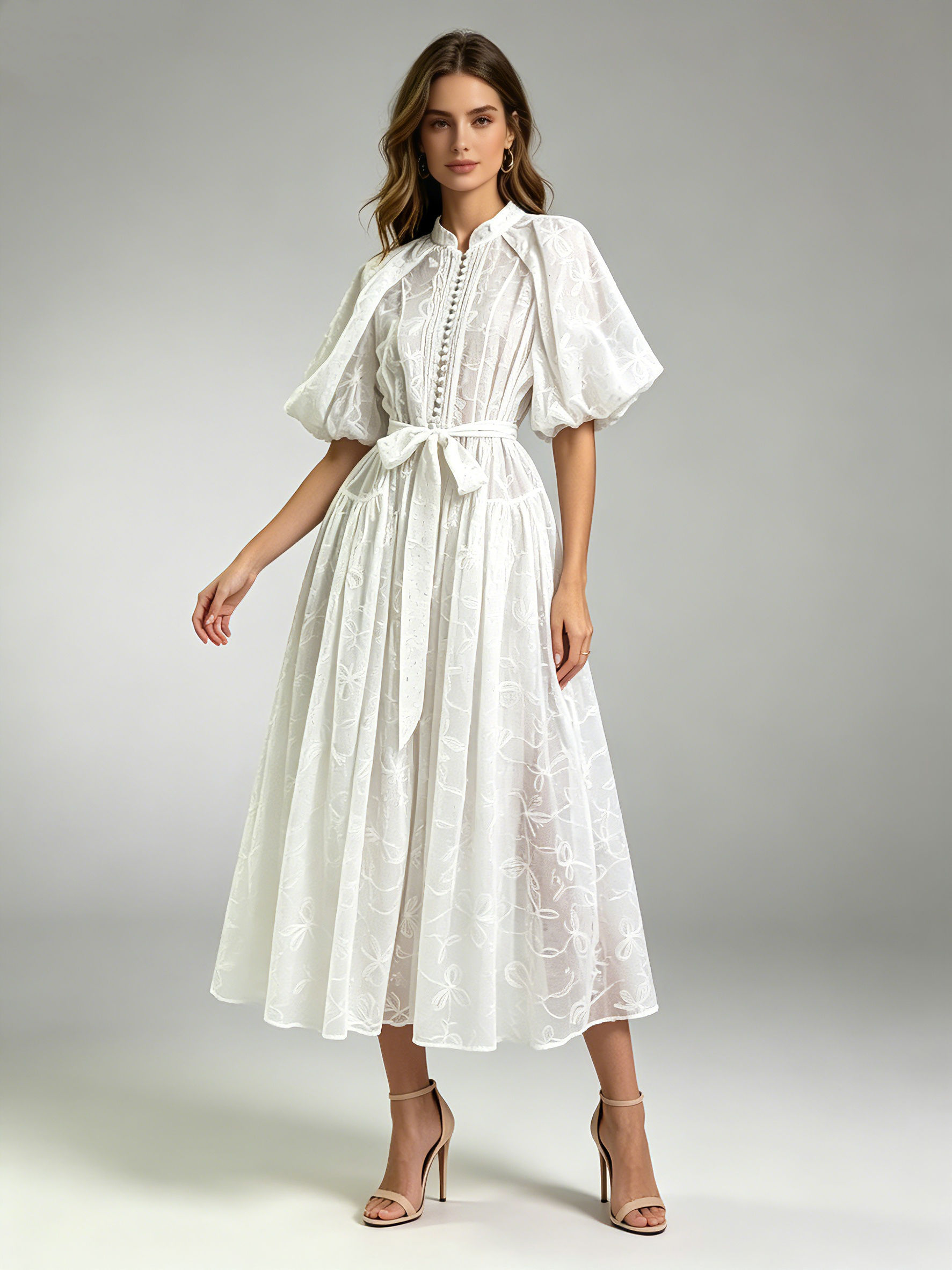 TWOTWINSTYLE Stand Collar Patchwork Lace Up Elegant Dress