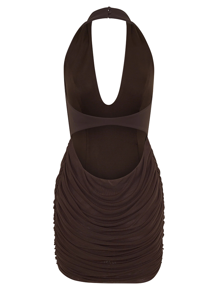 TWOTWINSTYLE Halter Solid Tunic Patchwork Hollow Sexy Mini Dress