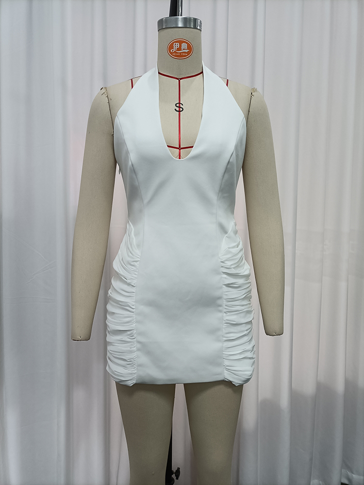 TWOTWINSTYLE Halter Solid Tunic Patchwork Hollow Sexy Mini Dress